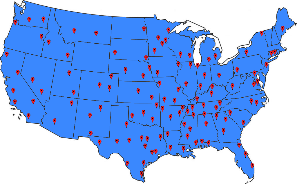 US Map of LockersMFG